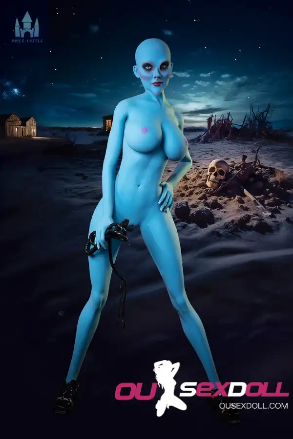 170cm 5ft5 TPE G Cup Full Hips Blue Skin Sex Doll #A12 Head 16