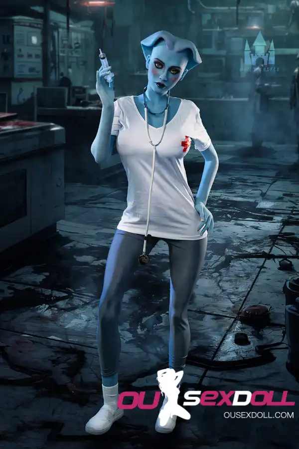 170cm 5ft5 TPE Huge Boobs Slim Body Blue Skin Sex Doll #A14 Head 2