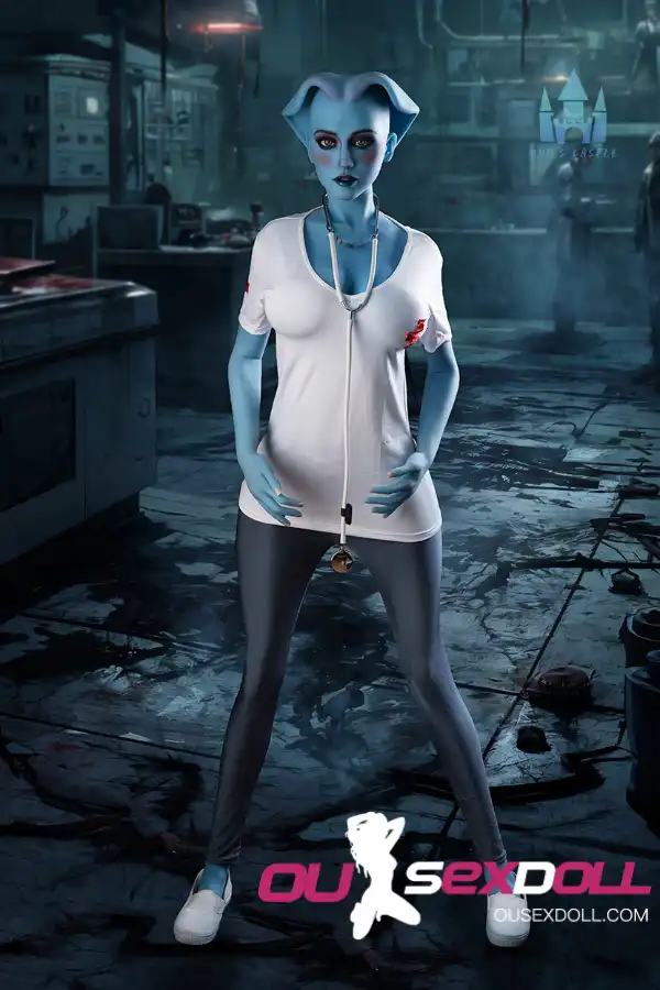 170cm 5ft5 TPE Huge Boobs Slim Body Blue Skin Sex Doll #A14 Head 3