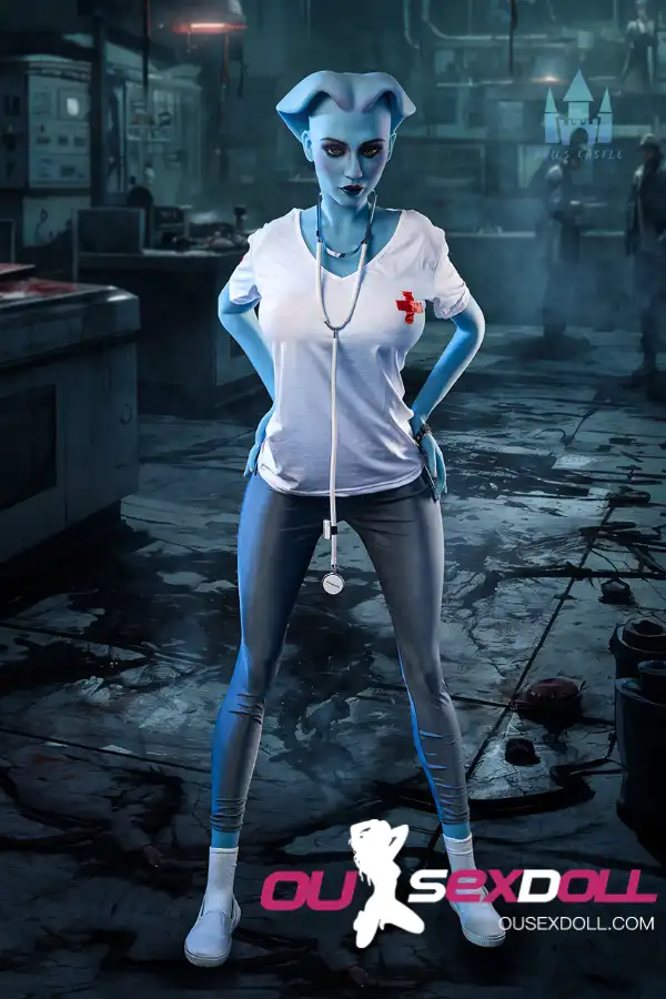 170cm 5ft5 TPE Huge Boobs Slim Body Blue Skin Sex Doll #A14 Head 4
