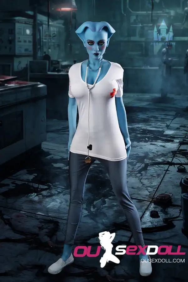 170cm 5ft5 TPE Huge Boobs Slim Body Blue Skin Sex Doll #A14 Head 5
