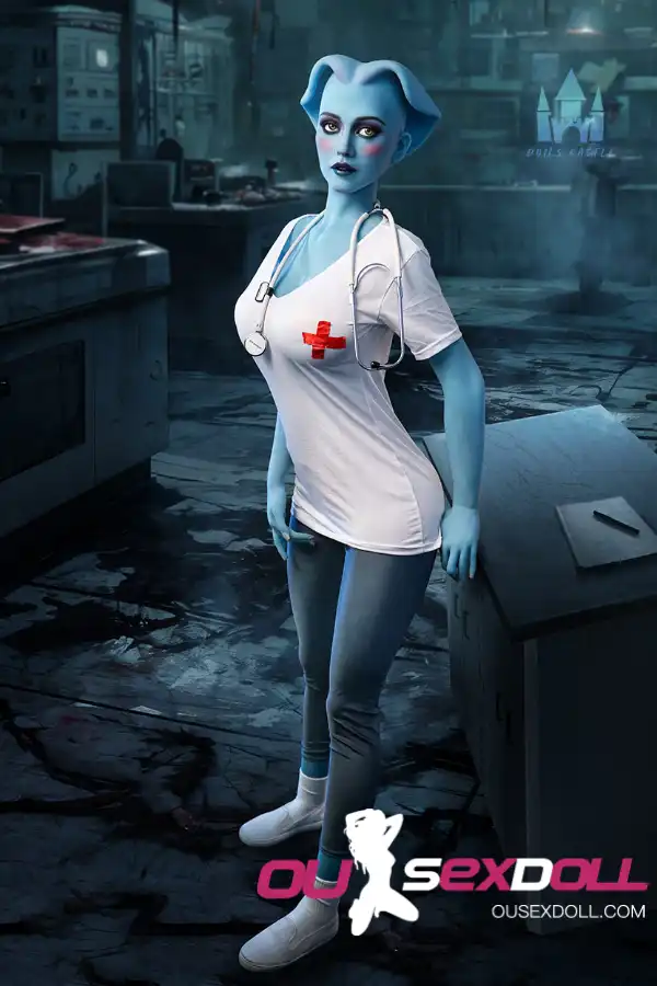 170cm 5ft5 TPE Huge Boobs Slim Body Blue Skin Sex Doll #A14 Head 6