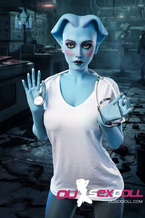 170cm 5ft5 TPE Huge Boobs Slim Body Blue Skin Sex Doll #A14 Head 8