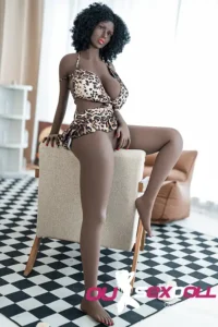 H Cup Curly Hair Leopard Print Black Sex Doll 9