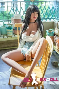 E Cup Black Hair Red Lips Lifelike Sex Doll 4