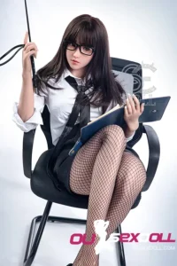 Muñeca sexual realista con medias negras y copa E de profesora 14